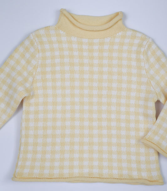 Gingham Rollneck Sweater- Butter Yellow