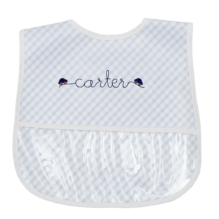 Blue Check Laminated Bib