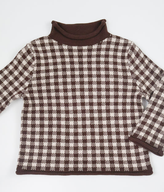 Gingham Rollneck Sweater- Chocolate & Oatmeal