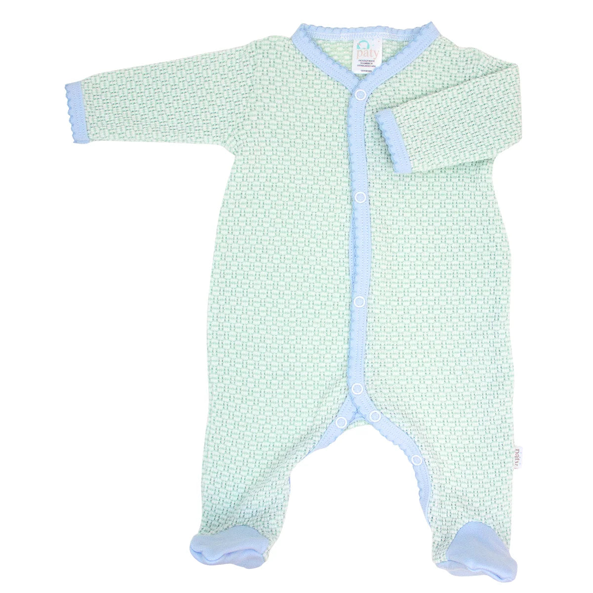 Long Sleeve Footie- Mint W/Blue