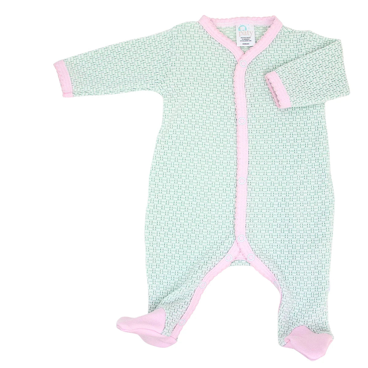 Long Sleeve Footie- Mint W/Pink