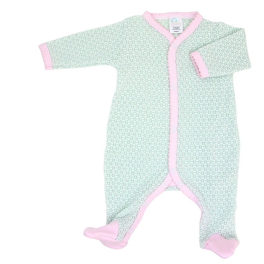 Long Sleeve Footie- Mint W/Pink