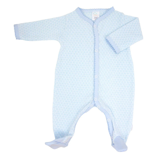Long Sleeve Footie- Blue W/Blue