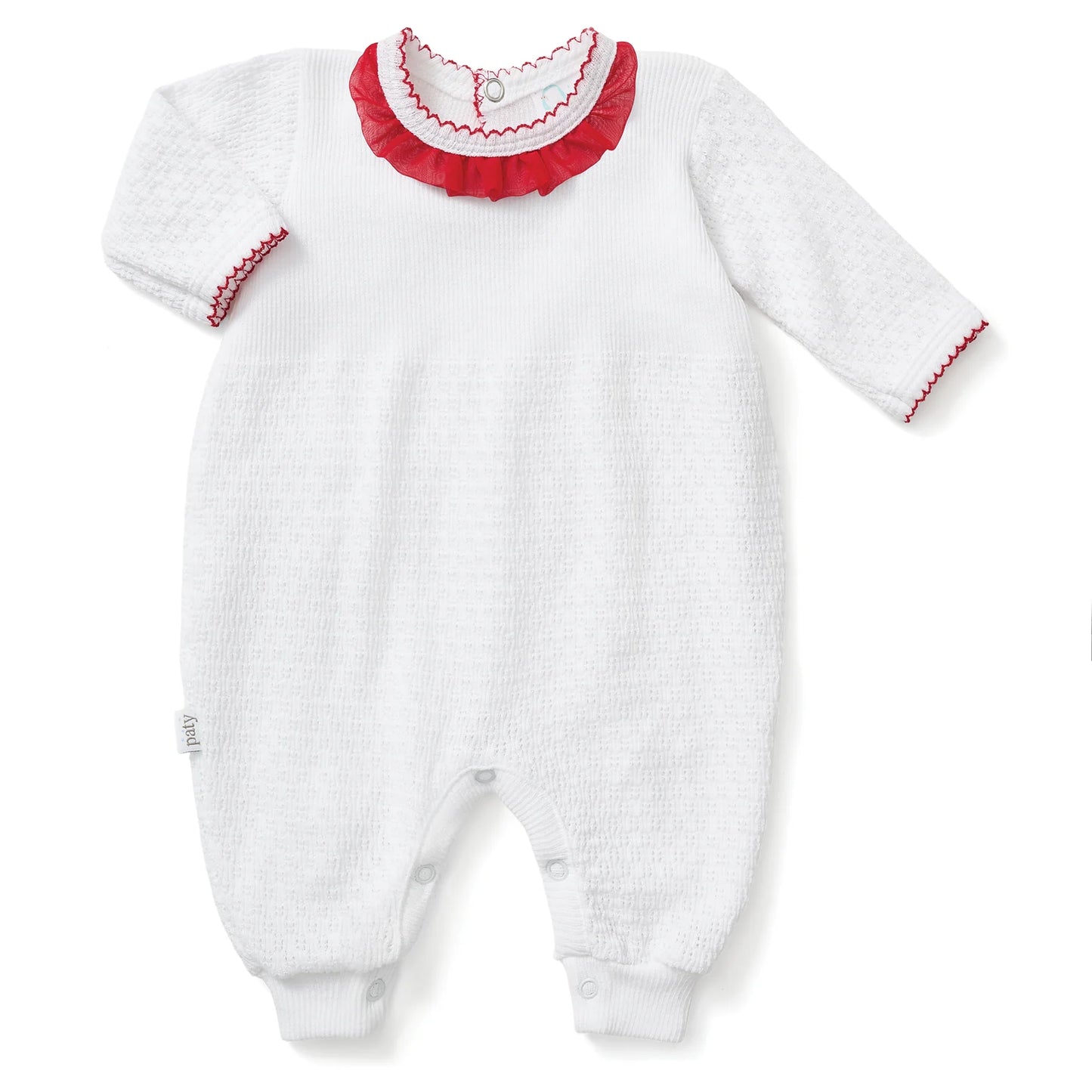 Long Sleeve Romper W/Chiffon Trim-Red