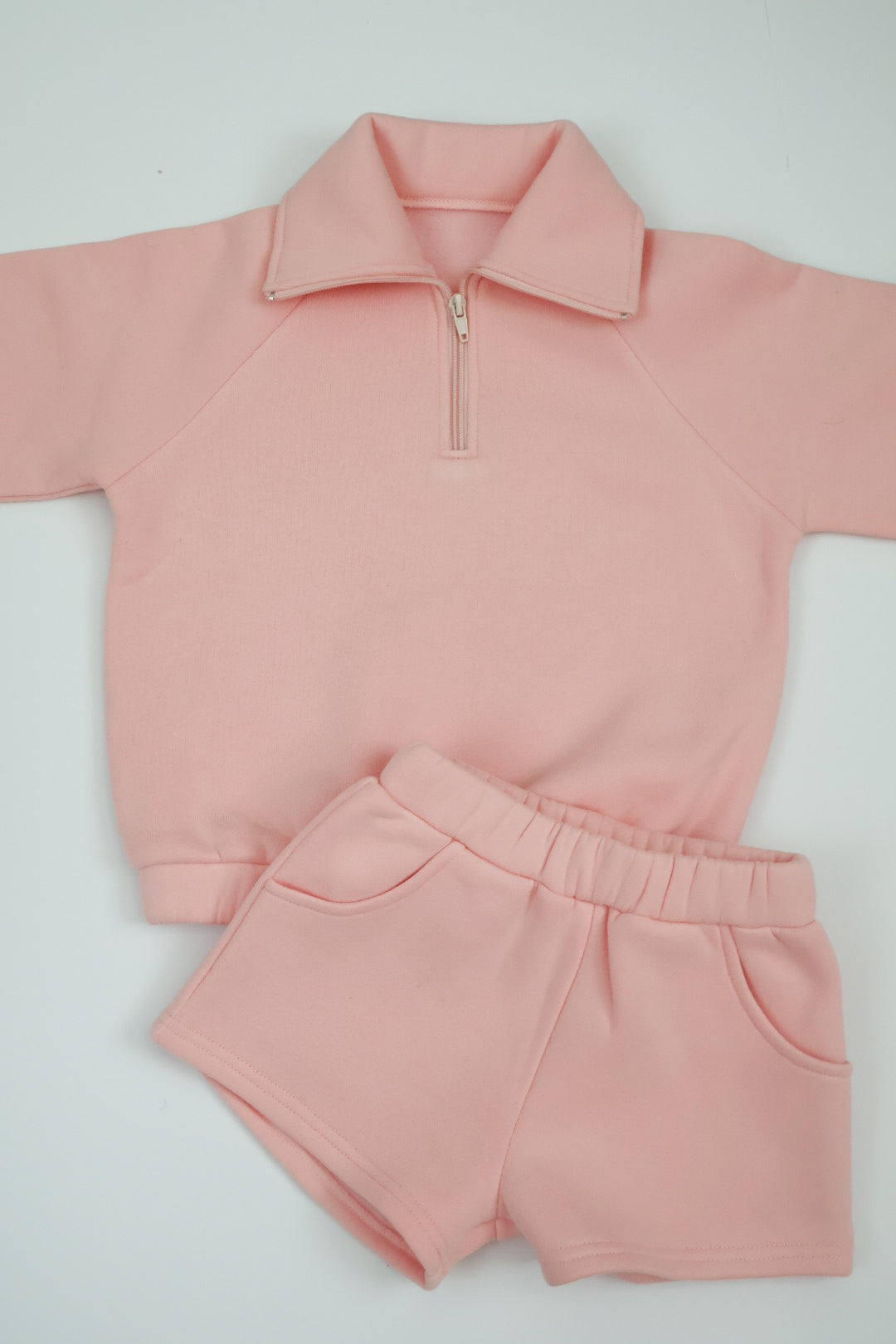 Quarter Zip Short Set- Rose
