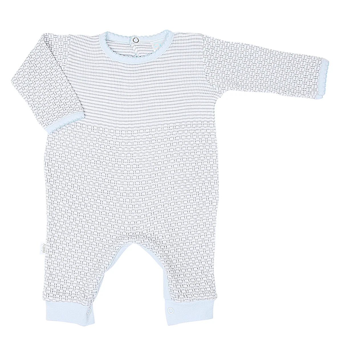Solid Color Romper W/Pima Trim- Grey W/Light Blue