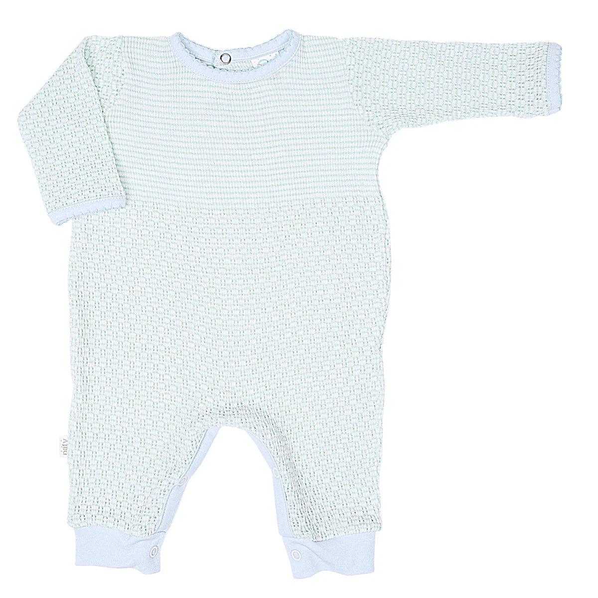 Solid Color Romper W/Pima Trim- Mint W/Blue