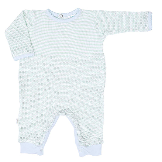 Solid Color Romper W/Pima Trim- Mint W/Blue