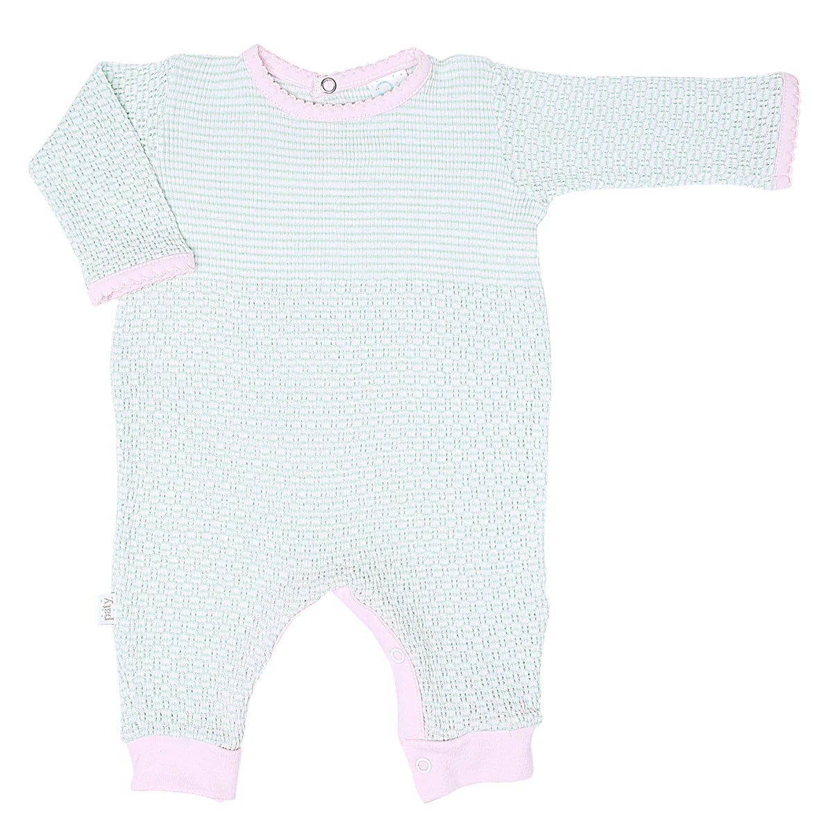 Solid Color Romper W/Pima Trim- Mint W/Pink