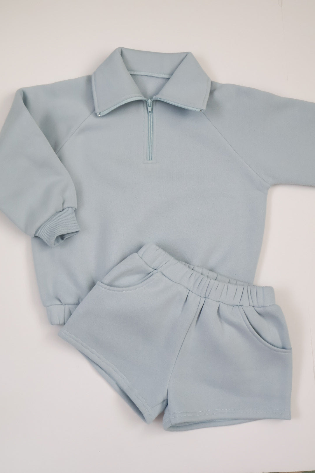 Quarter Zip Short Set- Light Blue