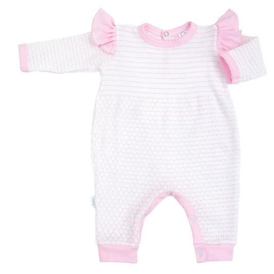 Long Sleeve Romper W/Ruffles- Pink