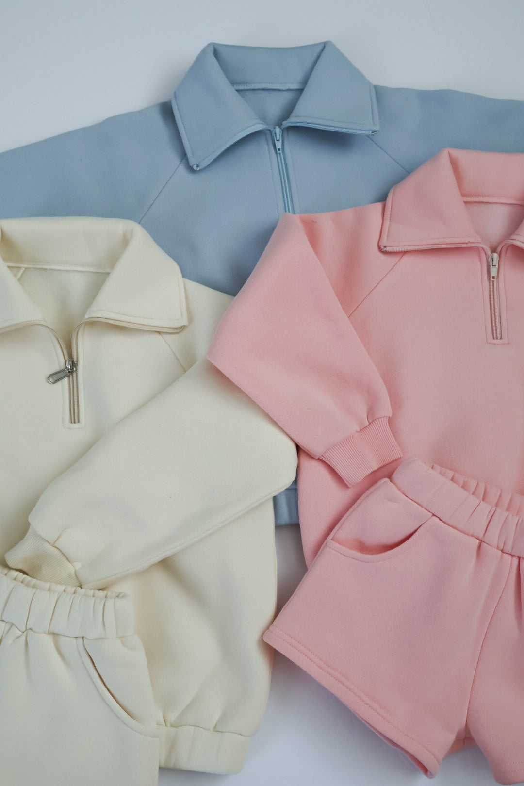 Quarter Zip Short Set- Light Blue