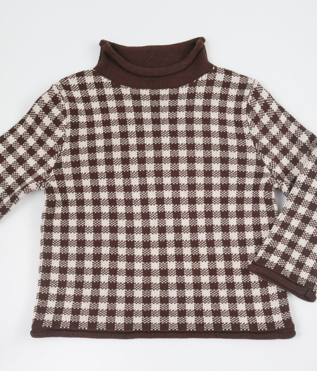 Gingham Rollneck Sweater- Chocolate & Oatmeal