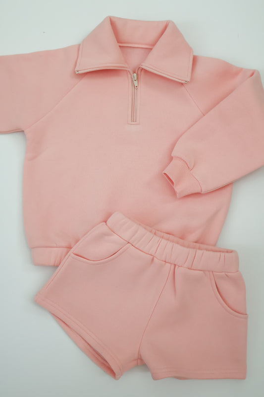 Quarter Zip Short Set- Rose