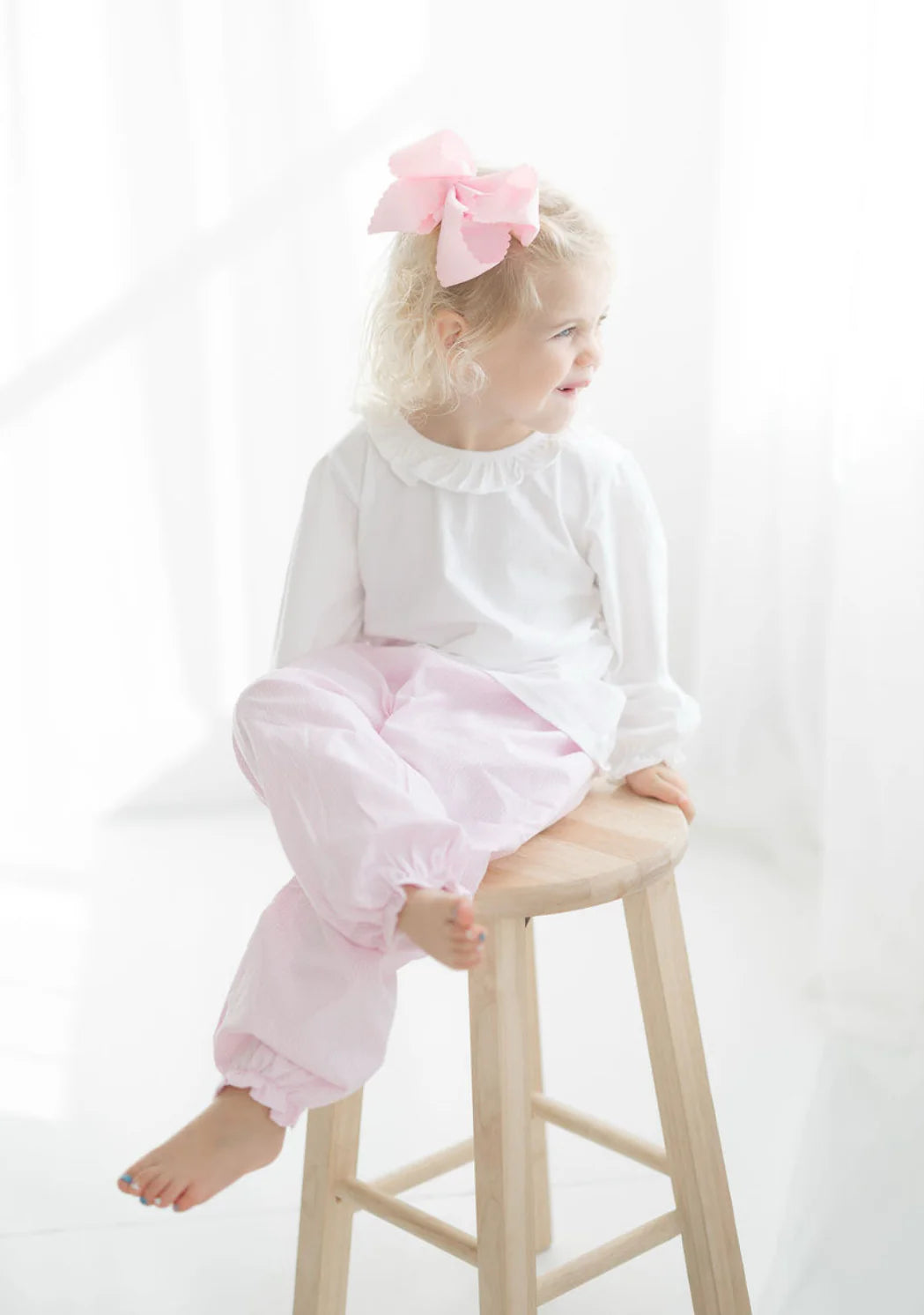 Girls pink gingham custom pant set