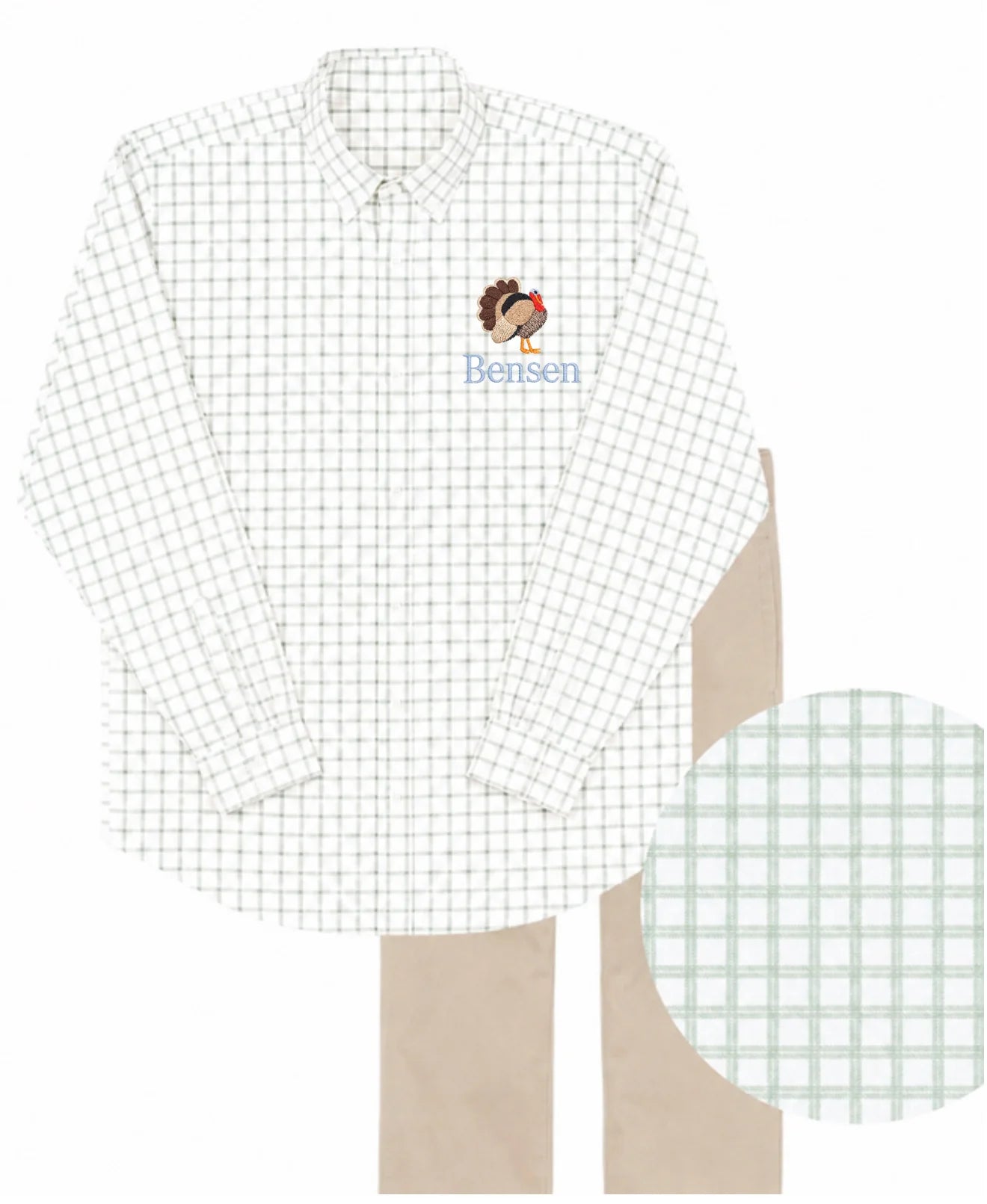 Boys long sleeve sage window pane shirt