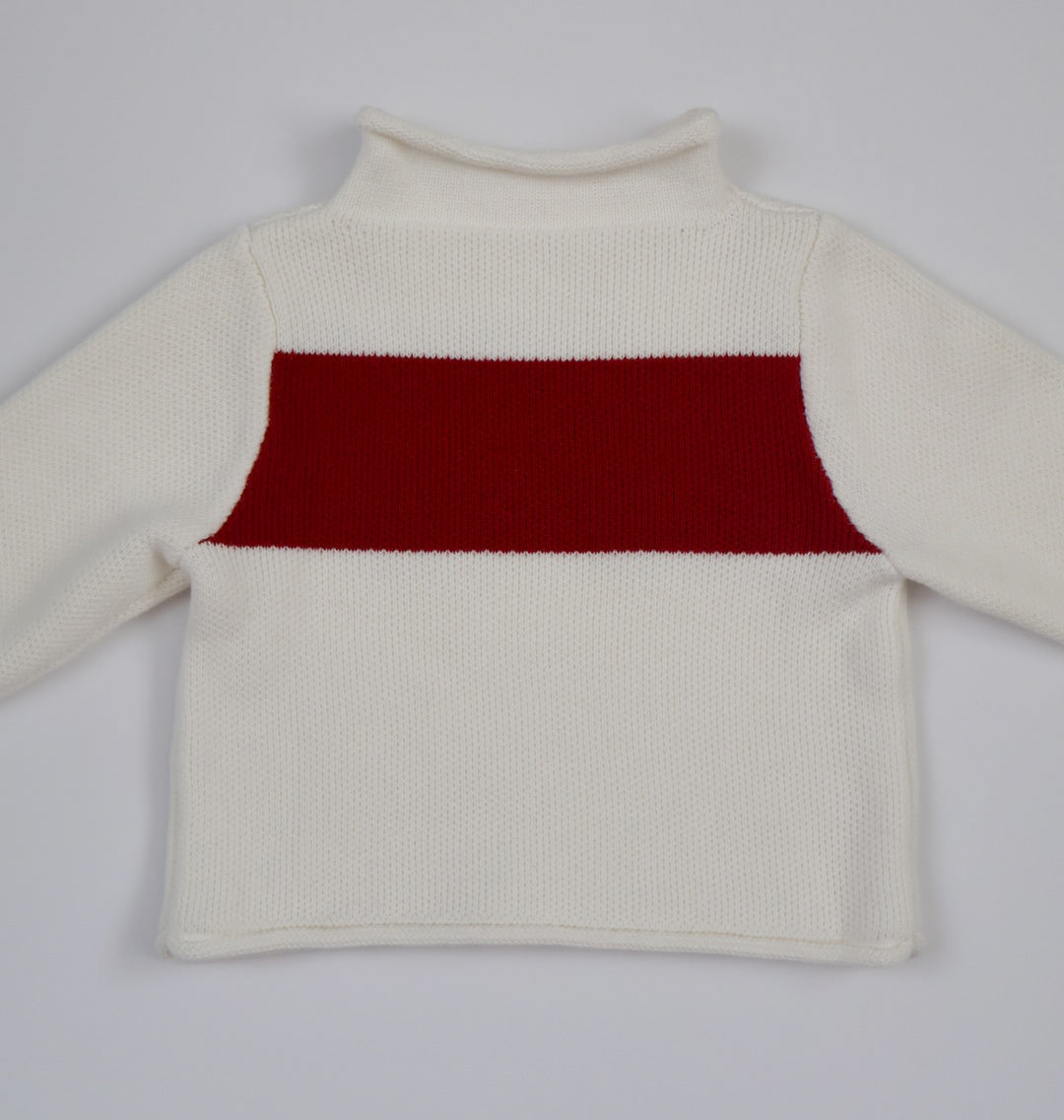 Stripe Rollneck Sweater- Cream & Crimson