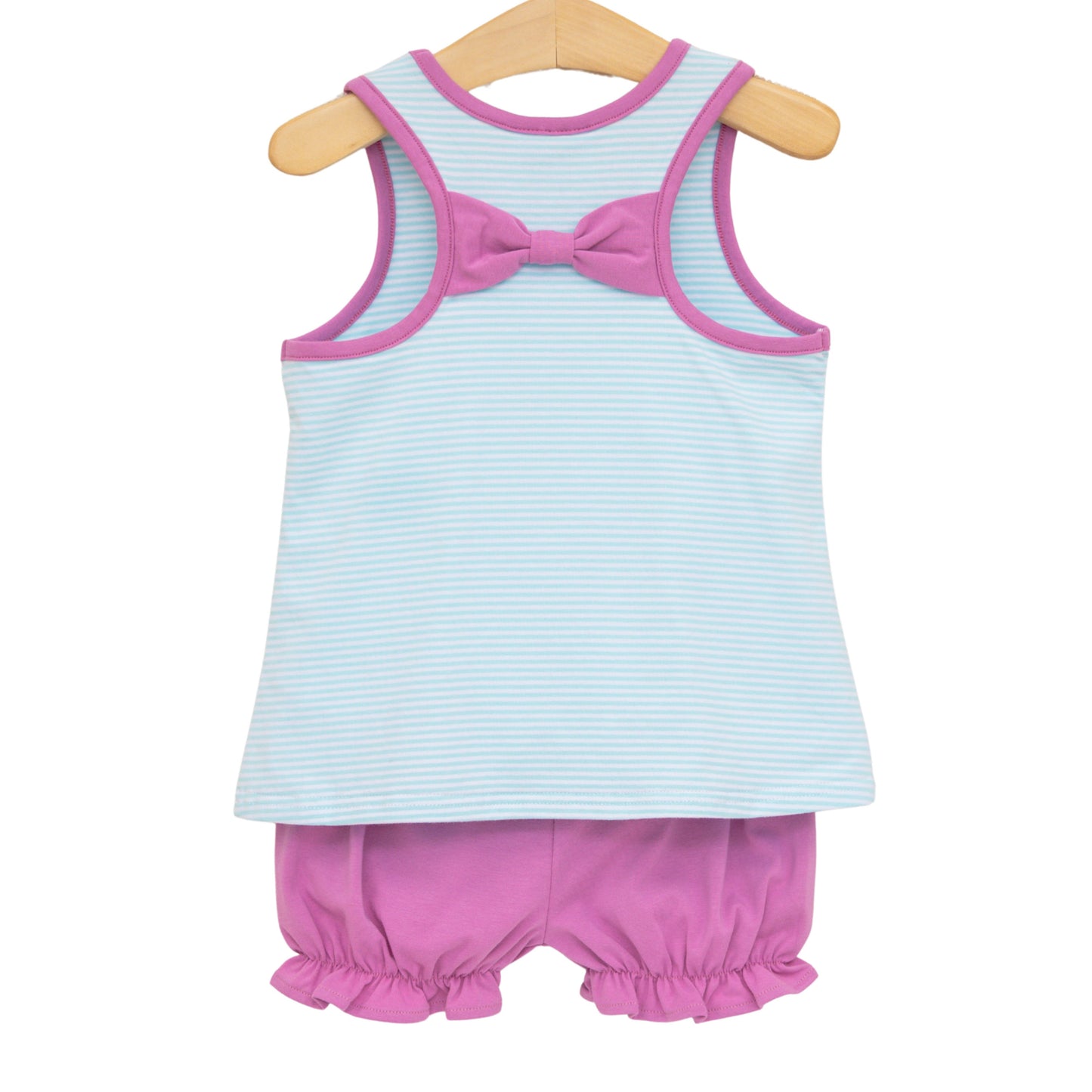 Abby Bow Back Bloomer Set- Aqua Stripe and Fuchsia
