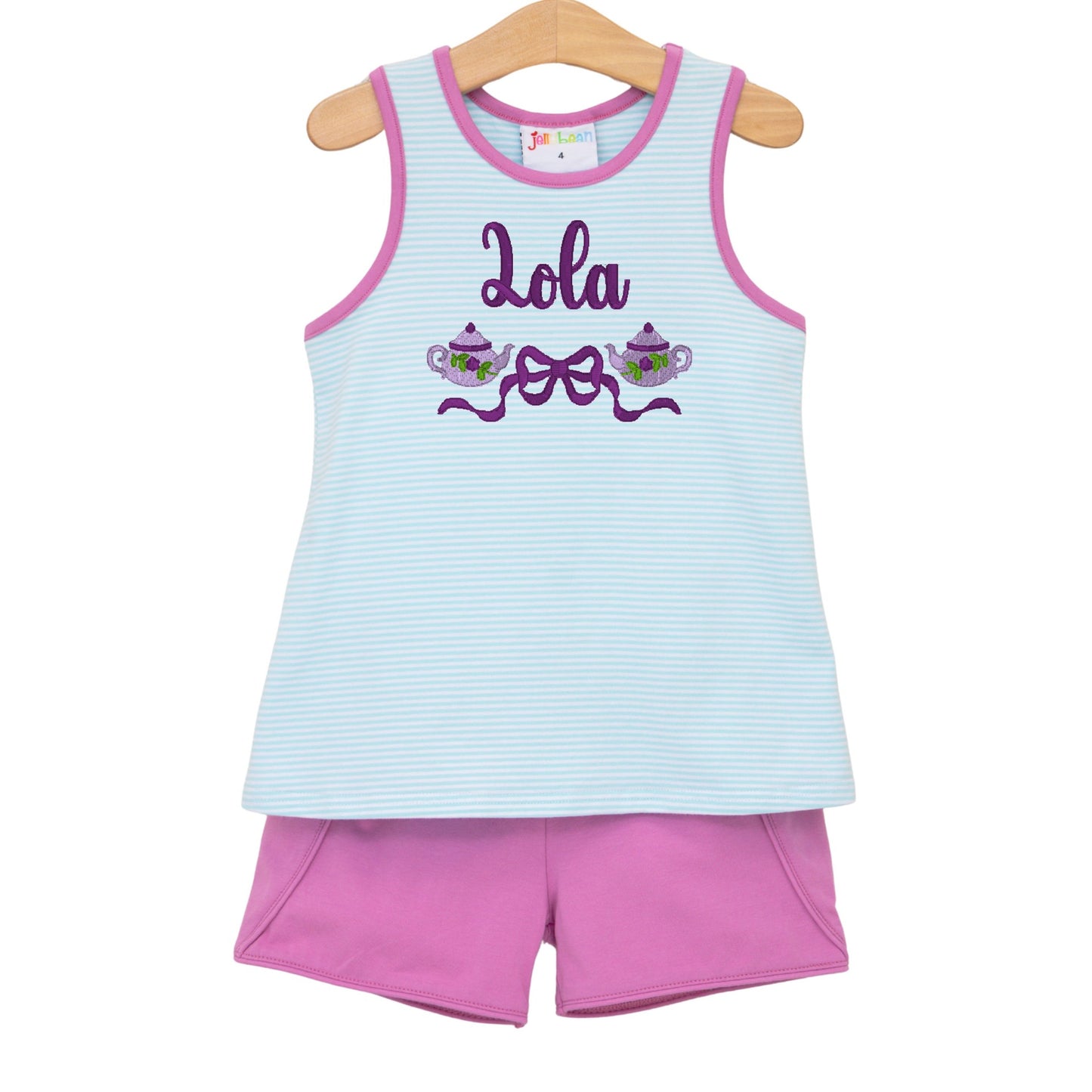 Abby Bow Back Short Set- Aqua Stripe and Fuchsia