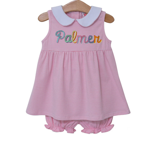 Charlotte Sleeveless Bloomer Set- Light Pink Stripe