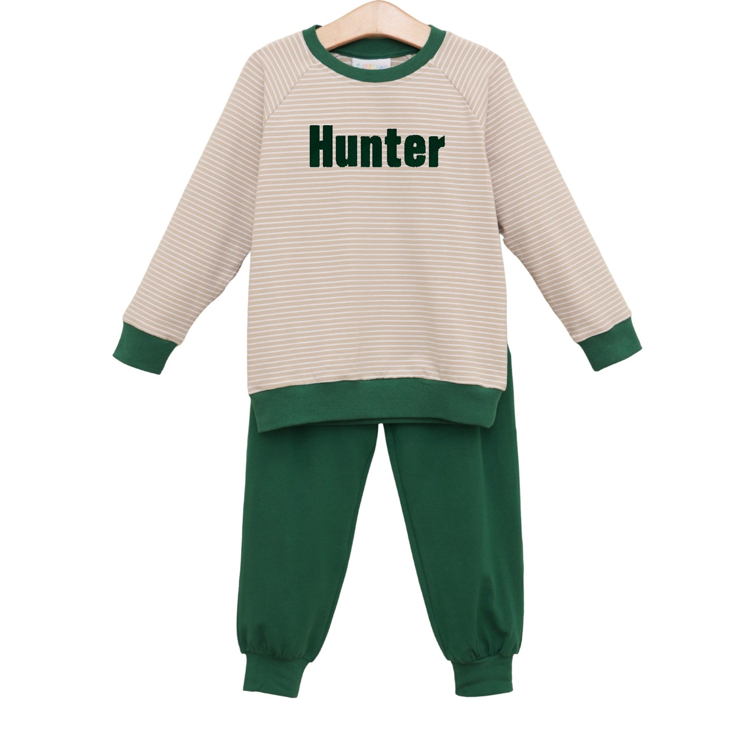 Connor Jogger Set- Tan Stripe/Hunter Green