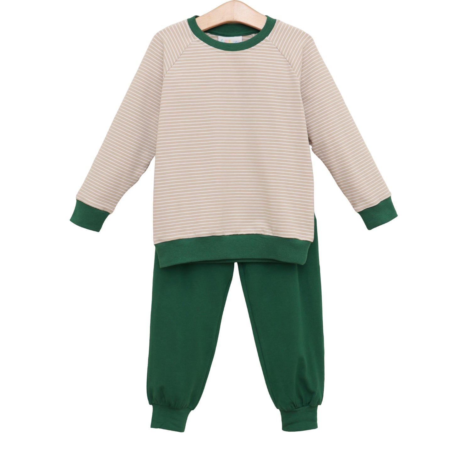 Connor Jogger Set- Tan Stripe/Hunter Green