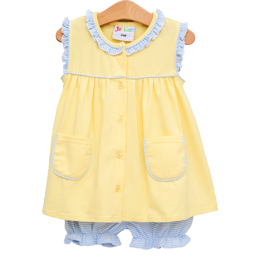 Harper Bloomer Set- Yellow with Blue Stripe