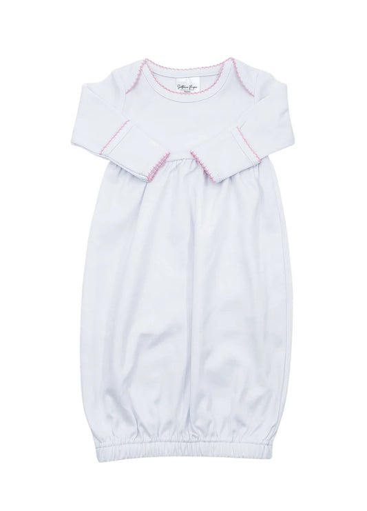 Lap Shoulder Gown- White W/Pink Trim