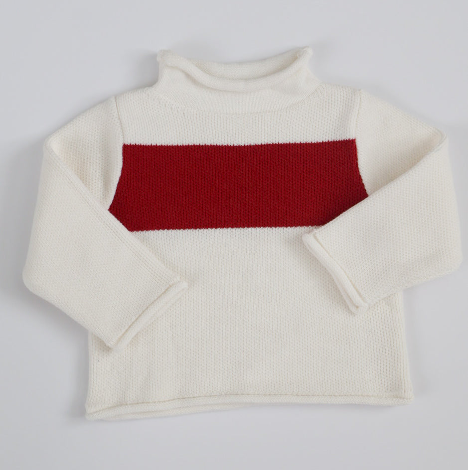 Stripe Rollneck Sweater- Cream & Crimson