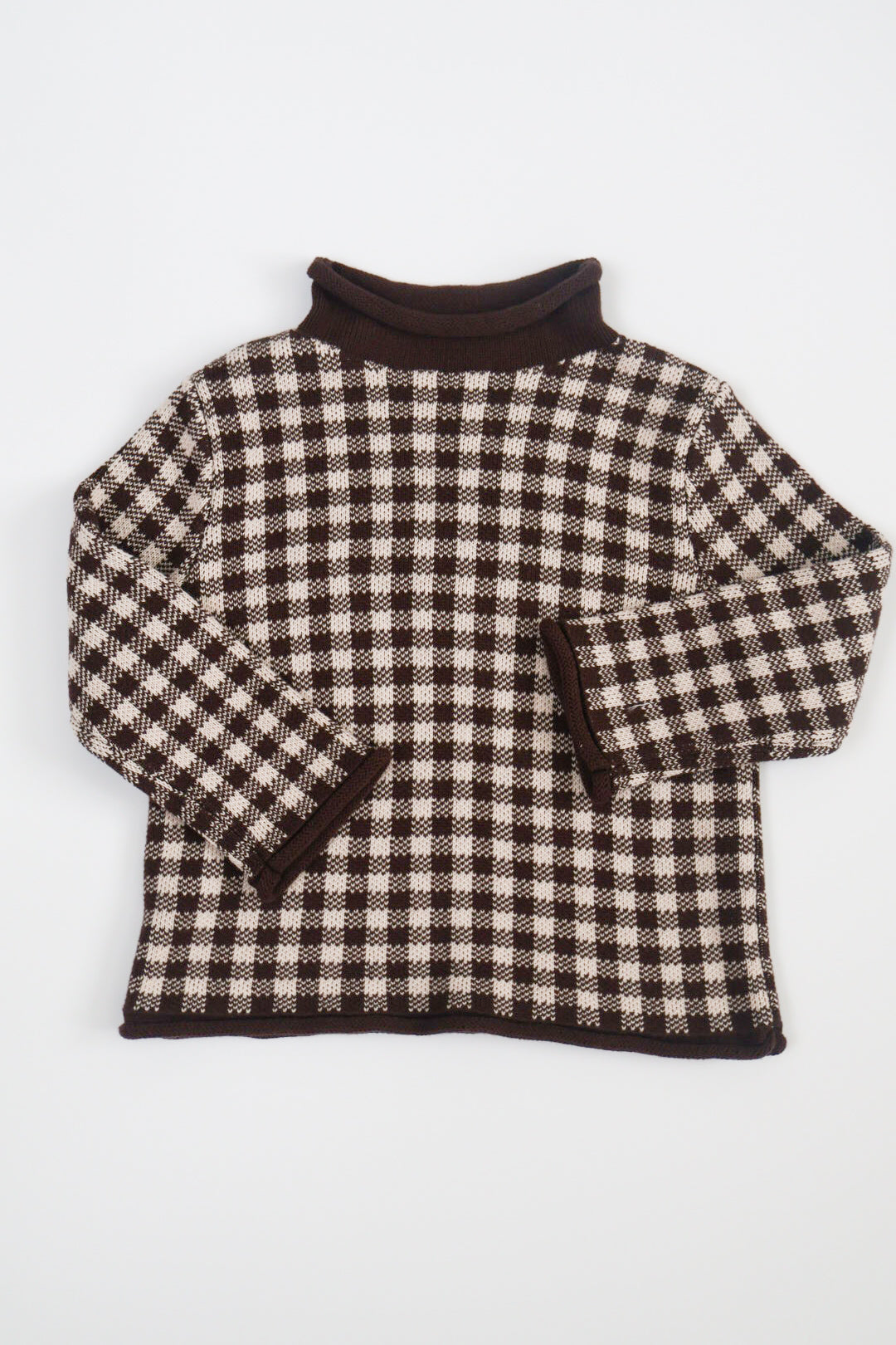 Gingham Rollneck Sweater- Chocolate & Oatmeal