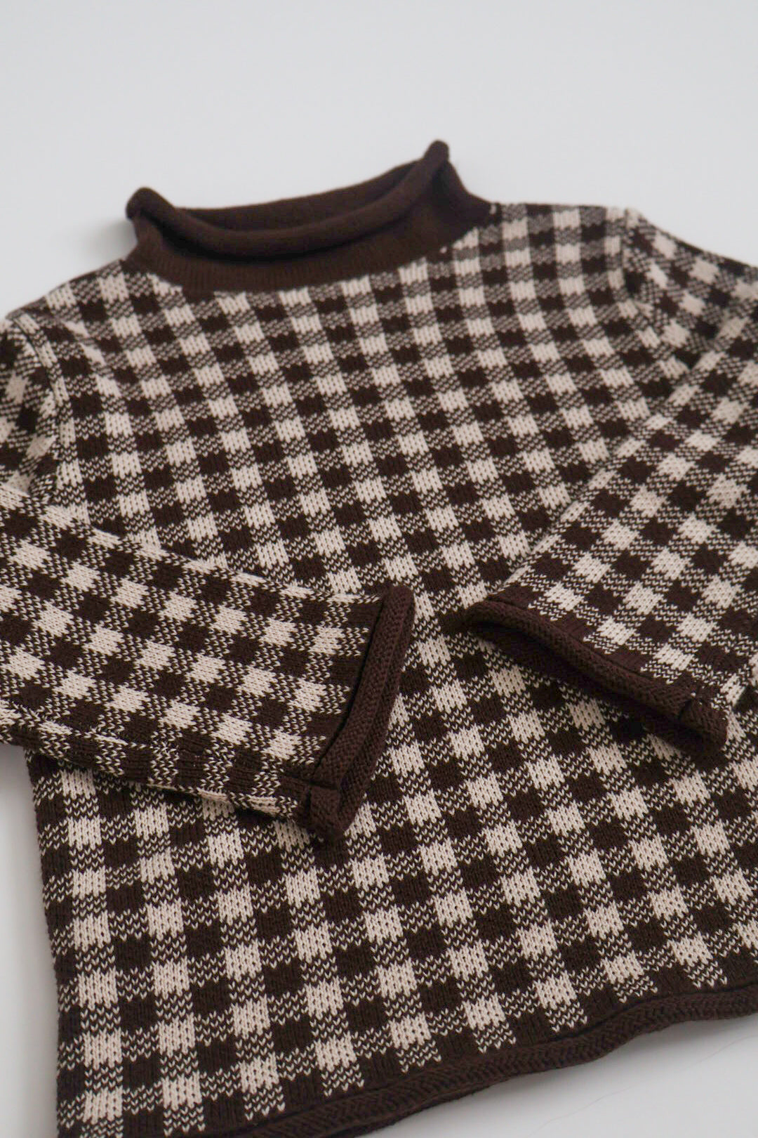 Gingham Rollneck Sweater- Chocolate & Oatmeal