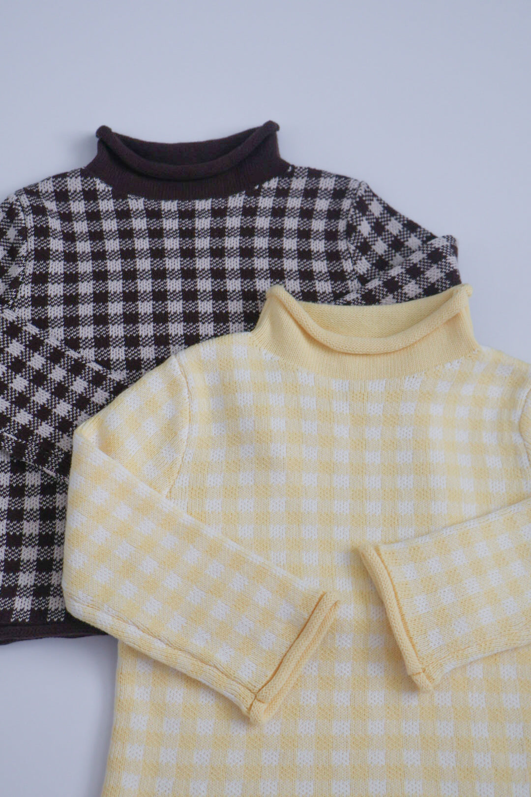 Gingham Rollneck Sweater- Chocolate & Oatmeal