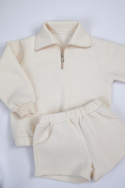 Quarter Zip Short Set- Cream (Zipper will be made to match other styles)