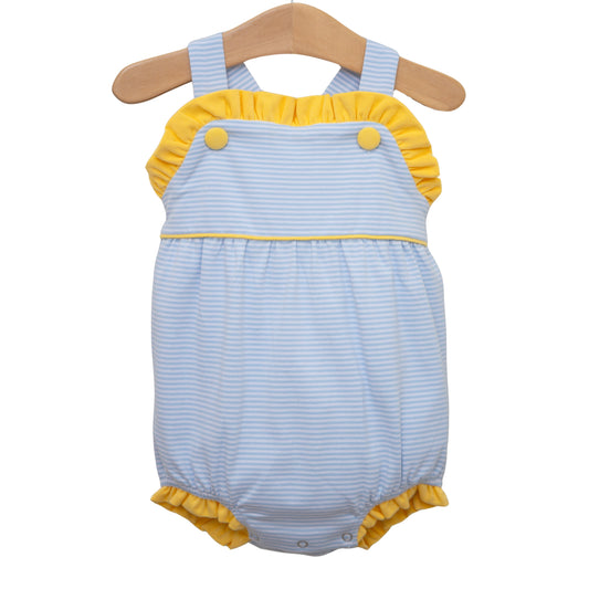 Lucy Sunsuit- Light Blue Stripe and Yellow