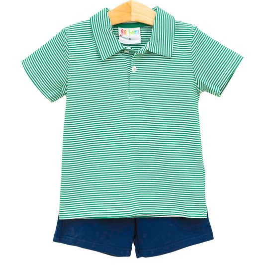 Michael Polo Green Stripe with Navy Shorts Set