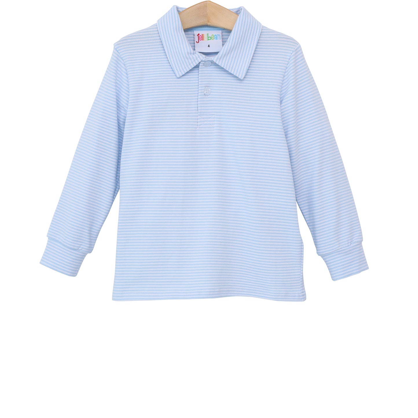 Michael Long Sleeve Polo- Light Blue Stripe