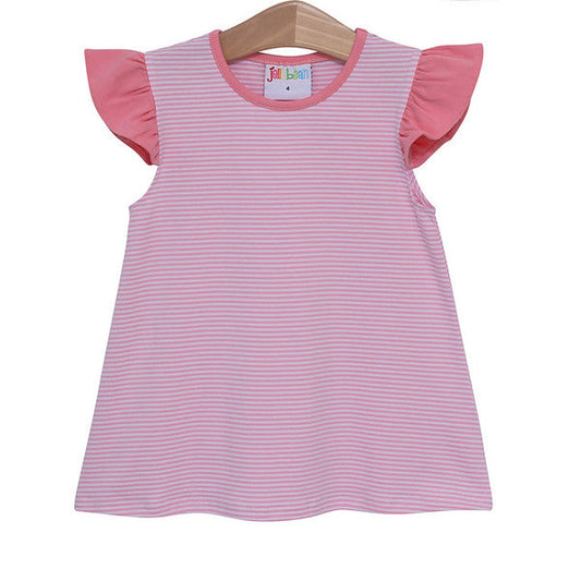 Olivia Flutter Top- Pink Stripe