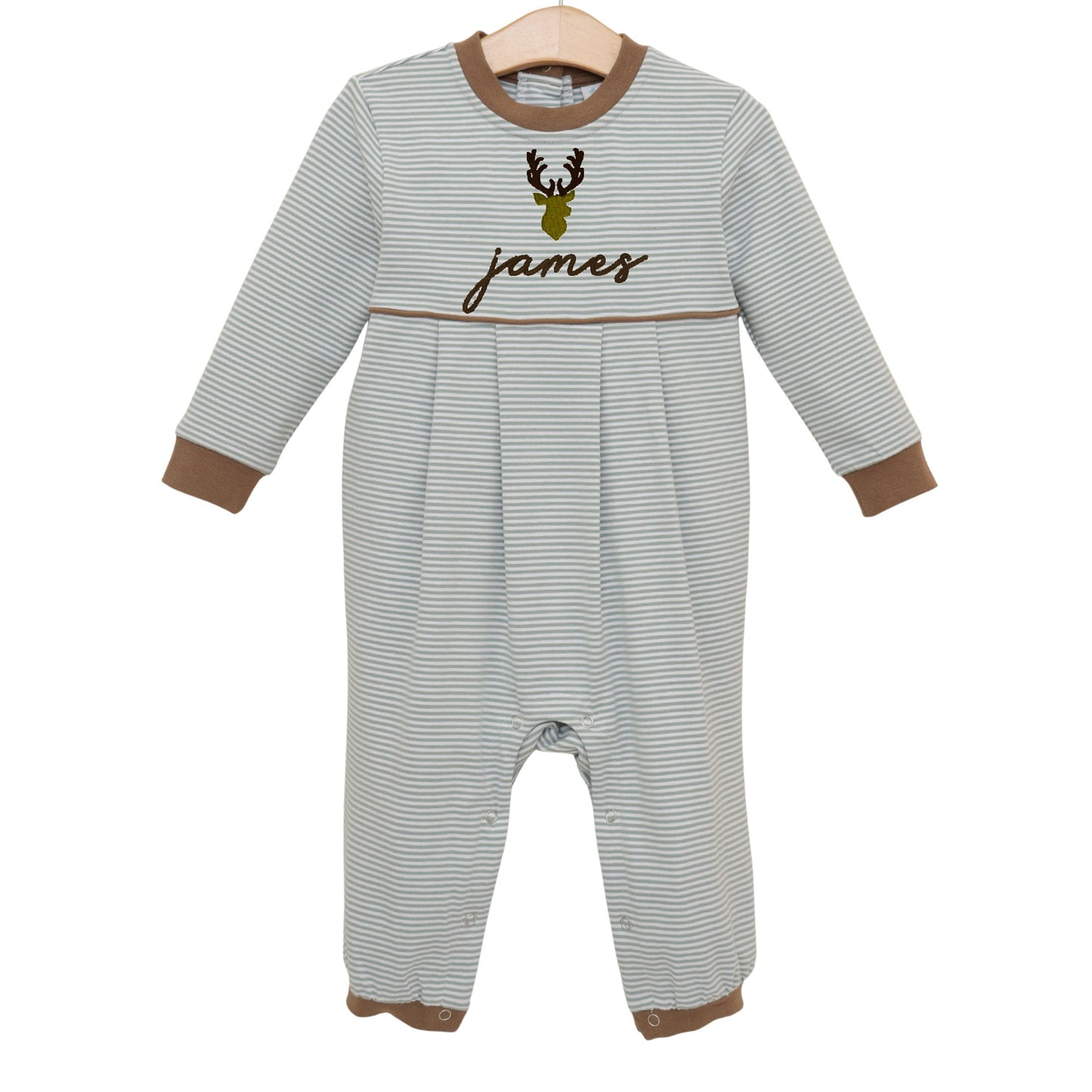 Patrick Romper- Dusty Sage Stripe/Light Brown