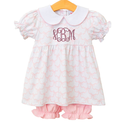 Pink Trellis Bow Charlotte Bloomer Set