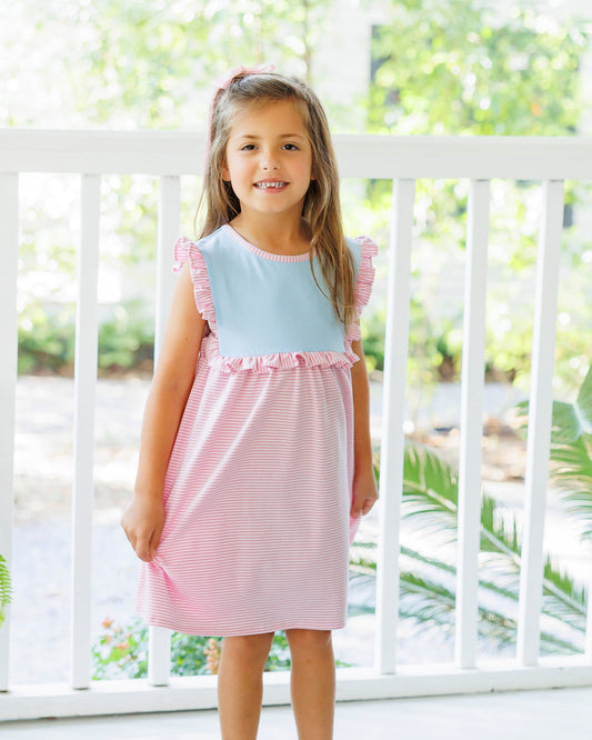 Ruby Dress- Light Blue and Pink Stripe