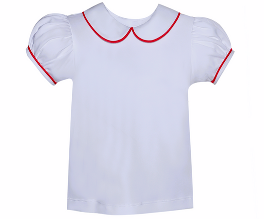 Girl Knit Shirt W/Red Piping