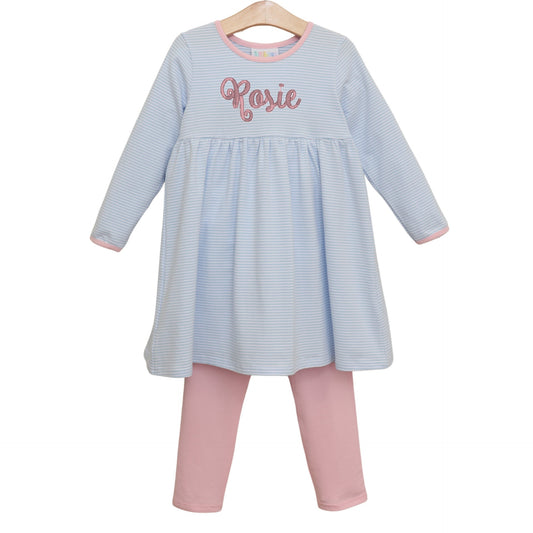 Sadie Pants Set- Light Blue Stripe/Light Pink
