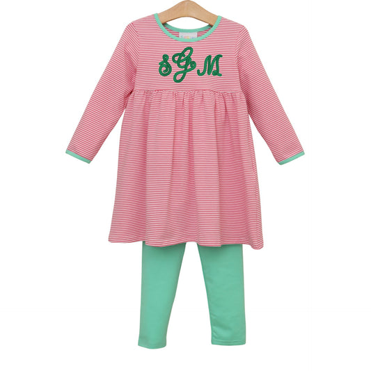 Sadie Pants Set- Pink Stripe/Mint