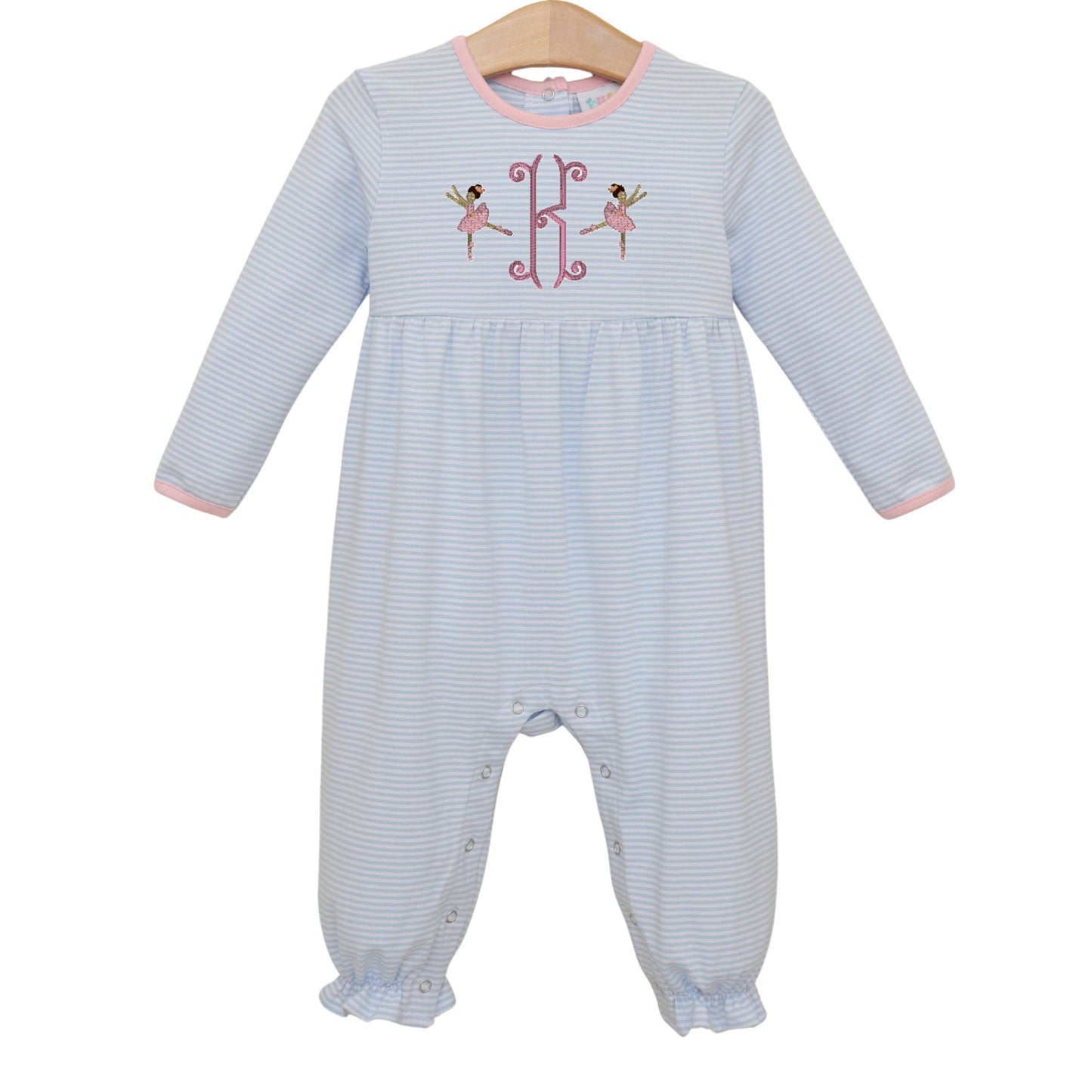 Sadie Romper- Light Blue Stripe/Light Pink