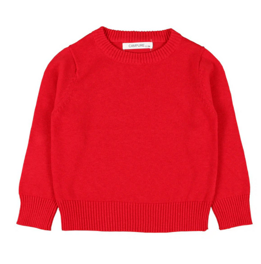 Light Knit Crewneck Sweater- Red