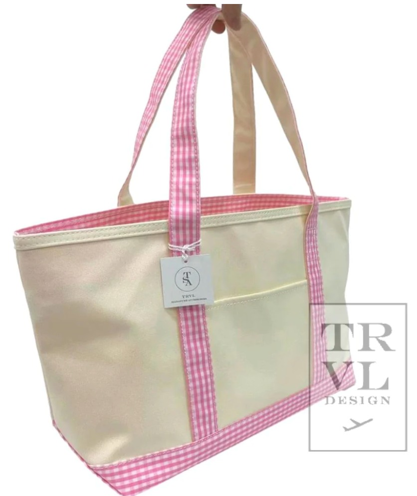 Medium Tote- Coated Canvas: Pink Gingham
