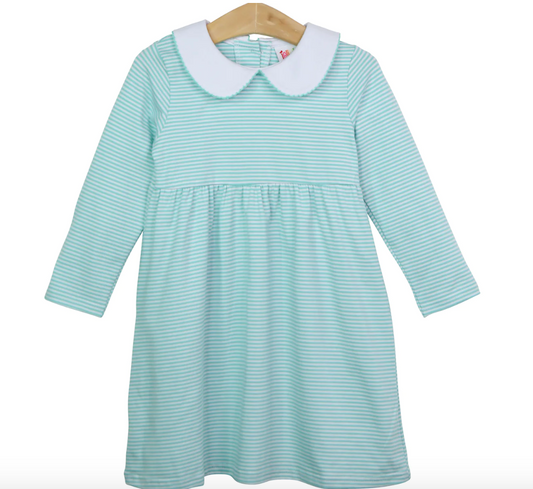 Charlotte Long Sleeve Dress- Mint Stripes