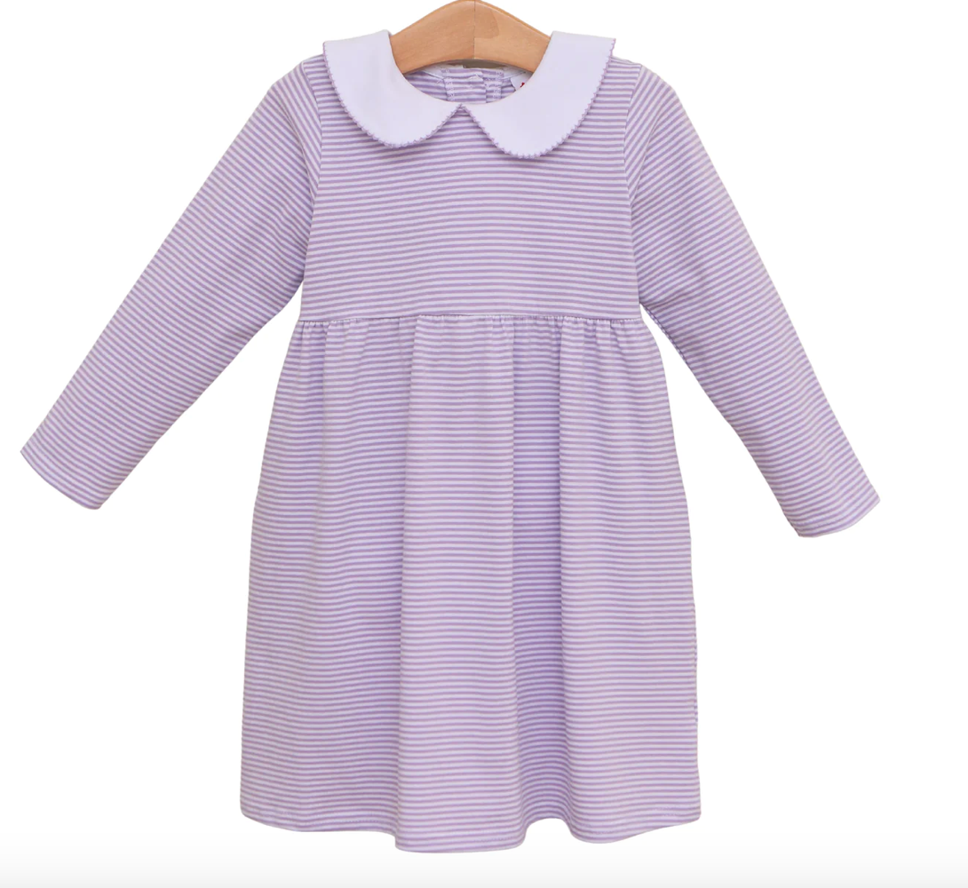Charlotte Long Sleeve Dress- Lavender Stripes