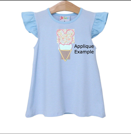 Olivia Flutter Top- Light Blue Stripe