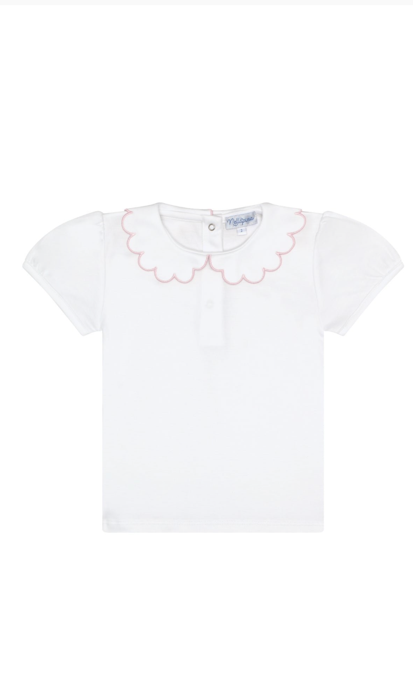 Nella Scallops Short Sleeve Tee Pink Trim